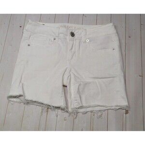Womens American Eagle Mid Rise White Shorts Size 4 Stretch Cutoffs Cute Hipster